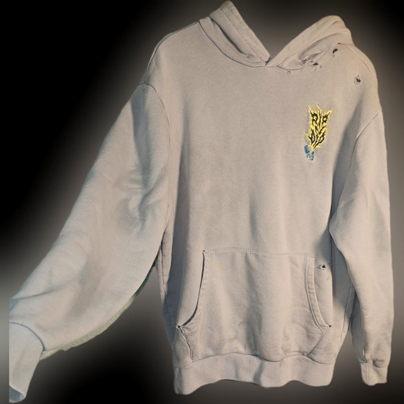 RIPNDIP Distressed Light Gray Grunge Skateboard Hoodie with Embroidered - Picture 1 of 16
